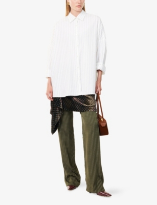 Dries Van Noten White Striped Cotton Cocoon Shirt In White
