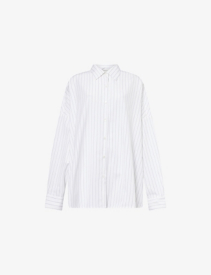 Dries Van Noten Womens Navy Casia Striped Cotton Shirt In Blue
