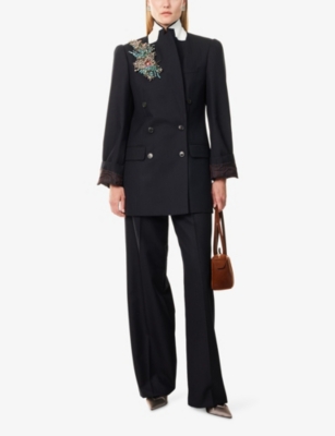 Dries Van Noten Womens Navy Portias Wide-leg Wool Trousers In Black