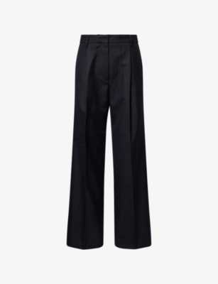 Dries Van Noten Womens Navy Portias Wide-leg Wool Trousers In Blue