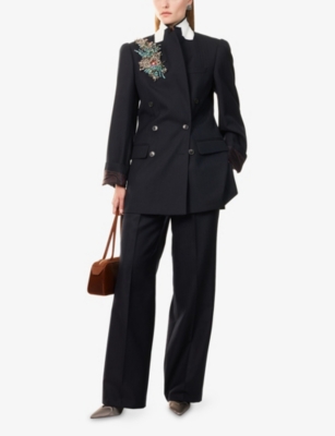 Dries Van Noten Womens Navy Bafy Crystal-embellished Double-breasted Wool Jacket In Blue