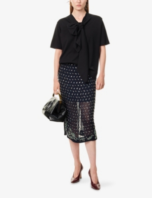 Dries Van Noten Women Blue Georgette Jewel Embellished Midi Skirt In Black