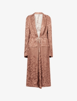 Dries Van Noten Womens Peach Rastino Geometric-print Satin Coat In Orange