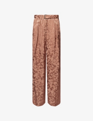 Dries Van Noten Womens Peaches Wide-leg Satin Trousers In Orange