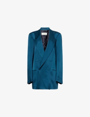 Dries Van Noten Womens Petrol Blink Double-breasted Woven Jacket In Blue