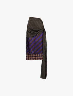Dries Van Noten Womens Purple Senice Draped-panel Silk Midi Skirt In Multi