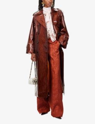 Dries Van Noten Womens Rust Belted Double-breasted Woven Trench Coat Xs In Brown