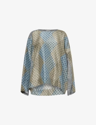 Dries Van Noten Womens Stone Caias Patterned-print Silk-blend Top In Gray