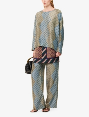 Dries Van Noten Womens Stone Puvis Graphic-print Silk Trousers In Multi