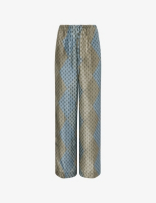 Dries Van Noten Womens Stone Puvis Graphic-print Silk Trousers In Gray