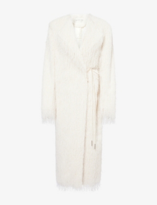Dries Van Noten Womens White Rivla Fringed Woven Coat Xs