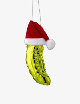 SELFRIDGES EDIT: Pickle In Santa Hat Glass Christmas Ornament