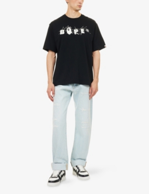 A Bathing Ape Mens Black Bape Wrinkle Bape Logo Graphic-print Cotton T-shirt In Black