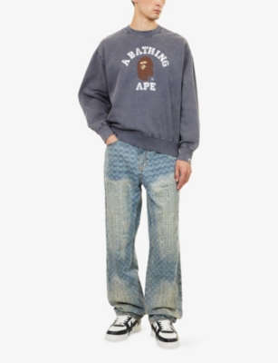 A Bathing Ape Mens Charcoal College Graphic-print Cotton Sweatshirt Xl In Gray