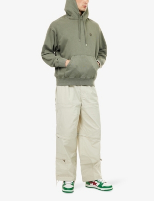 A Bathing Ape Mens Olive Drab One Point Logo-patch Cotton Hoody In Green