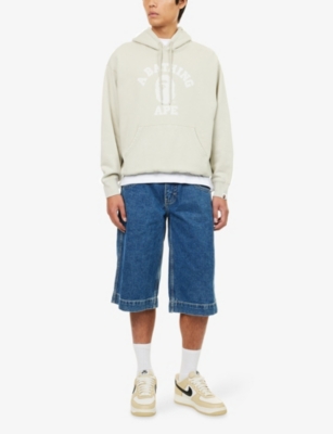 A Bathing Ape Mens Beige College Brand-print Cotton-jersey Hoody Xl In Neutral