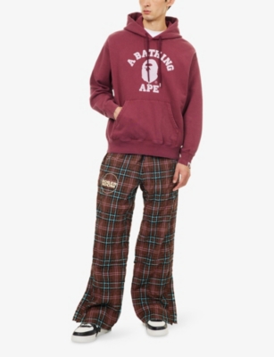 A Bathing Ape Mens Burgundy Bape College Graphic-print Cotton Hoody Xxl In Burgundy