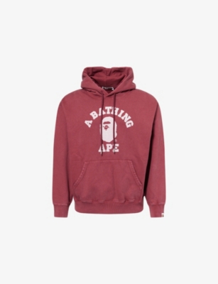 A Bathing Ape Mens Burgundy Bape College Graphic-print Cotton Hoody Xxl In Burgundy