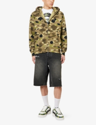 A Bathing Ape Mens Olive Drab Gradation Shark Camouflage Cotton  Hoody Xl In Green