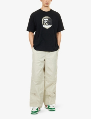 A Bathing Ape Mens Beige Bape Washed Cotton-blend Cargo Trousers Xl In Neutral