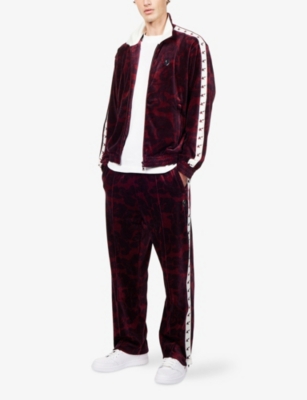 A Bathing Ape Mens Burgundy Metal-logo Jacquard Velour Jogging Bottoms Xl In Red