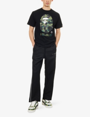 A Bathing Ape Mens Black Bape Line Camo Logo-embellished Woven Track Jogging Bottoms In Black