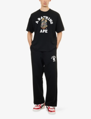 A Bathing Ape Mens Black Bape College Cotton Jogging Bottoms Xl In Black