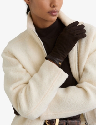 Reiss Womens Chocolate Claudia Suede Gloves In Brown