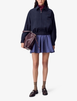 Claudie Pierlot Womens Navy Logo-embroidered Collared Stretch Wool-blend Jacket In Blue