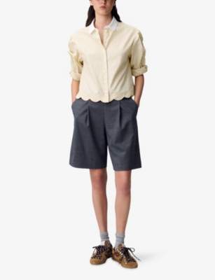 CLAUDIE PIERLOT: Striped Scalloped-Hem Cotton Shirt