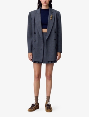 Claudie Pierlot Womens Pleated High-rise Stretch Wool-blend Mini Skirt Anthracite In Gray