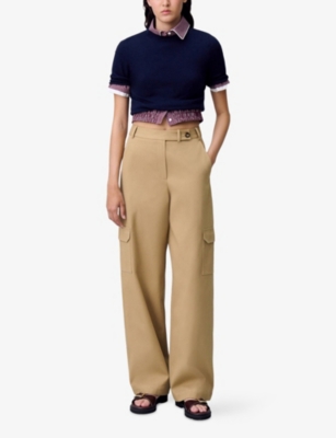 Claudie Pierlot Womens Camel Wide-leg Cargo-pocket Cotton Trousers In Brown