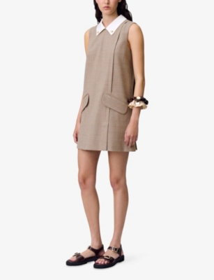 CLAUDIE PIERLOT: Checked Contrast-Collar Wool-Blend Mini Dress