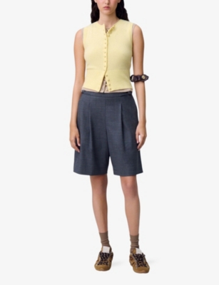Claudie Pierlot Womens Anthracite Pleated Bermuda Wool-blend Shorts In Blue