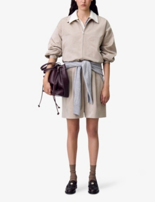 Claudie Pierlot Womens Beige Pleated-front Wide-leg High-rise Woven Shorts In Neutral