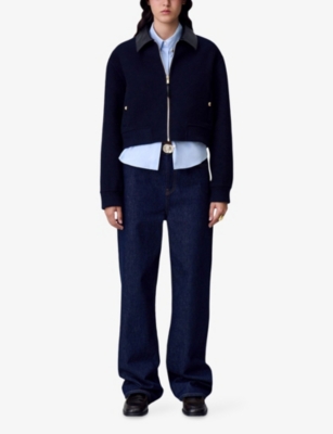 CLAUDIE PIERLOT: Contrast-Collar Boxy-Fit Wool-Blend Jacket