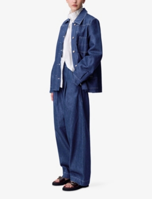 Claudie Pierlot Womens Blue Denim Logo-embroidered Relaxed-fit Denim Jacket In Blue
