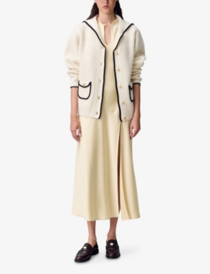 Claudie Pierlot Womens Off-white Sailor-collar Knitted Wool-blend Cardigan In Neutral