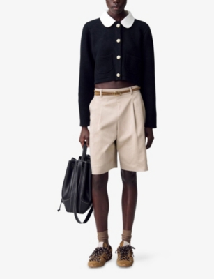 Claudie Pierlot Womens Removable-collar Cropped Knitted Cardigan Black In Black