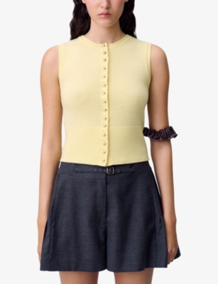 Claudie Pierlot Womens Baby Yellow Button-up Knitted Wool Top In Multi