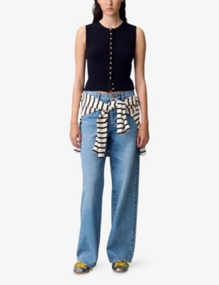 Claudie Pierlot Womens Black Button-up Knitted Wool Top In Black