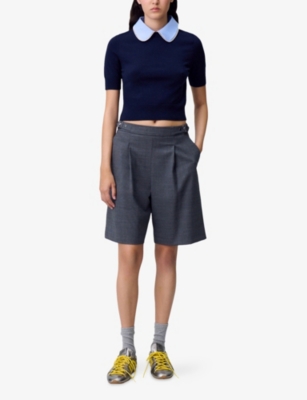 Claudie Pierlot Womens Navy Detachable-collar Short-sleeved Knitted Top In Blue