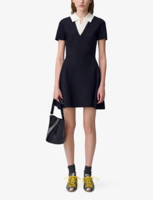 CLAUDIE PIERLOT: Contrast Skater Woven Mini Dress