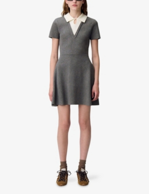 Claudie Pierlot Womens Dual-color Contrast Skater Woven Mini Dress In Gray