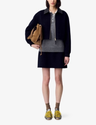 Claudie Pierlot Womens Navy Straight-cut Mid-rise Wool Mini Skirt In Blue