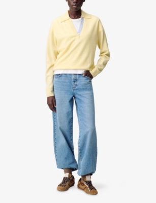 Claudie Pierlot Womens Baby Yellow Polo-collar Wool And Cashmere Jumper Xs In Multi