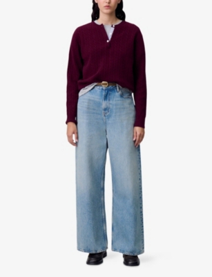 Claudie Pierlot Womens Burgundy Henley-neck Knitted Wool And Cashmere Jumper In Burgundy