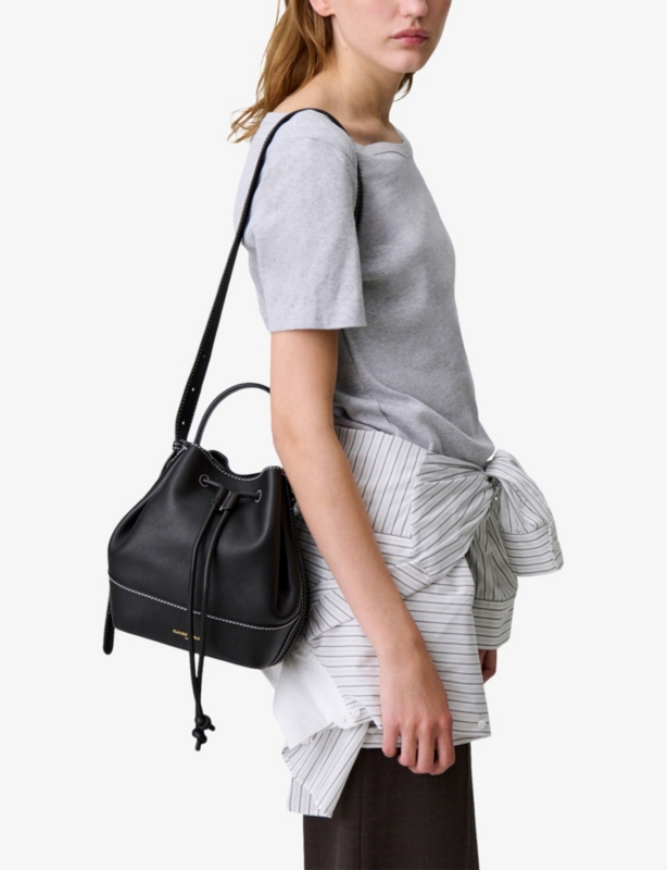 Logo-Embossed Leather Bucket Bag