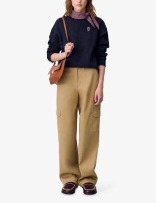 CLAUDIE PIERLOT: Scarf-Collar Brand-Embroidered Cotton-Blend Sweatshirt