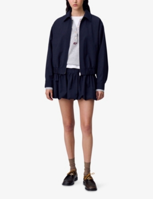 Claudie Pierlot Womens Navy Bubble-hem Wool-blend Mini Skirt In Blue